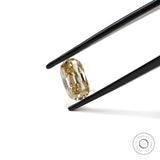 Old mine cut elongated cushion yellowish champagne moissanite close view