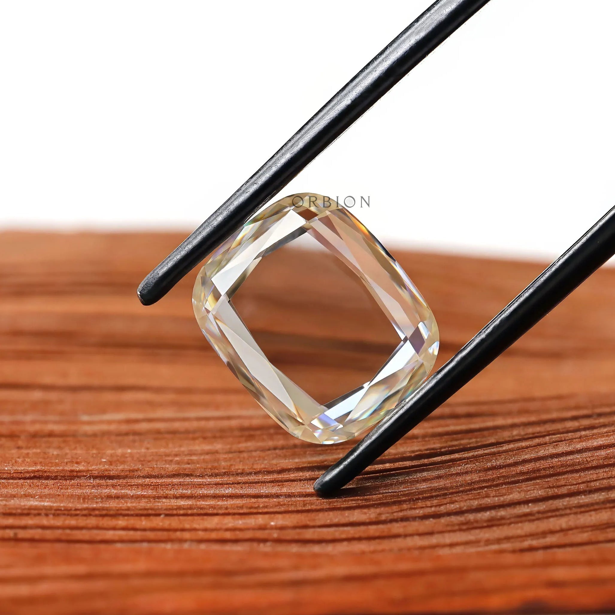 Elongated cushion colorless portrait cut moissanite