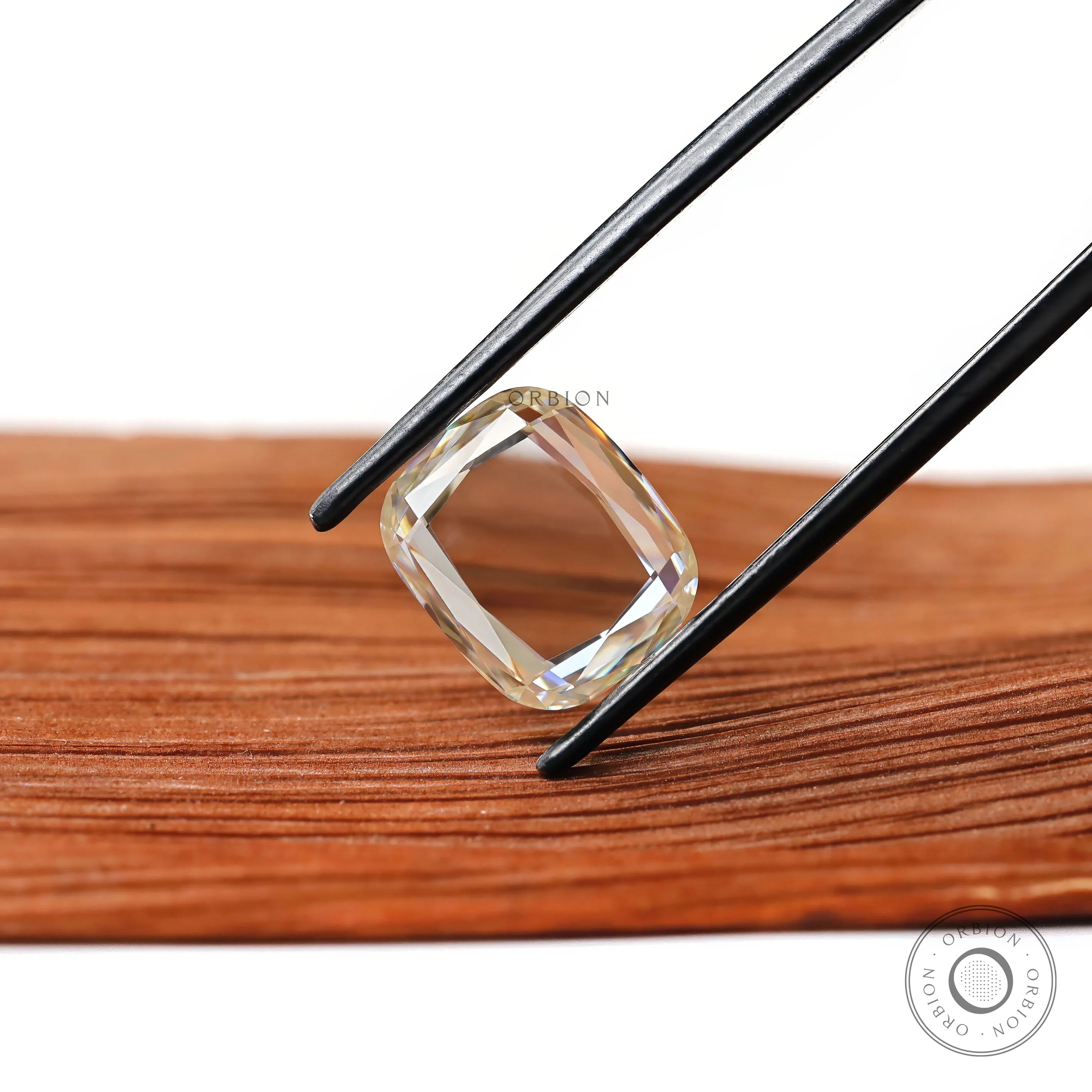 Elongated cushion colorless portrait cut moissanite