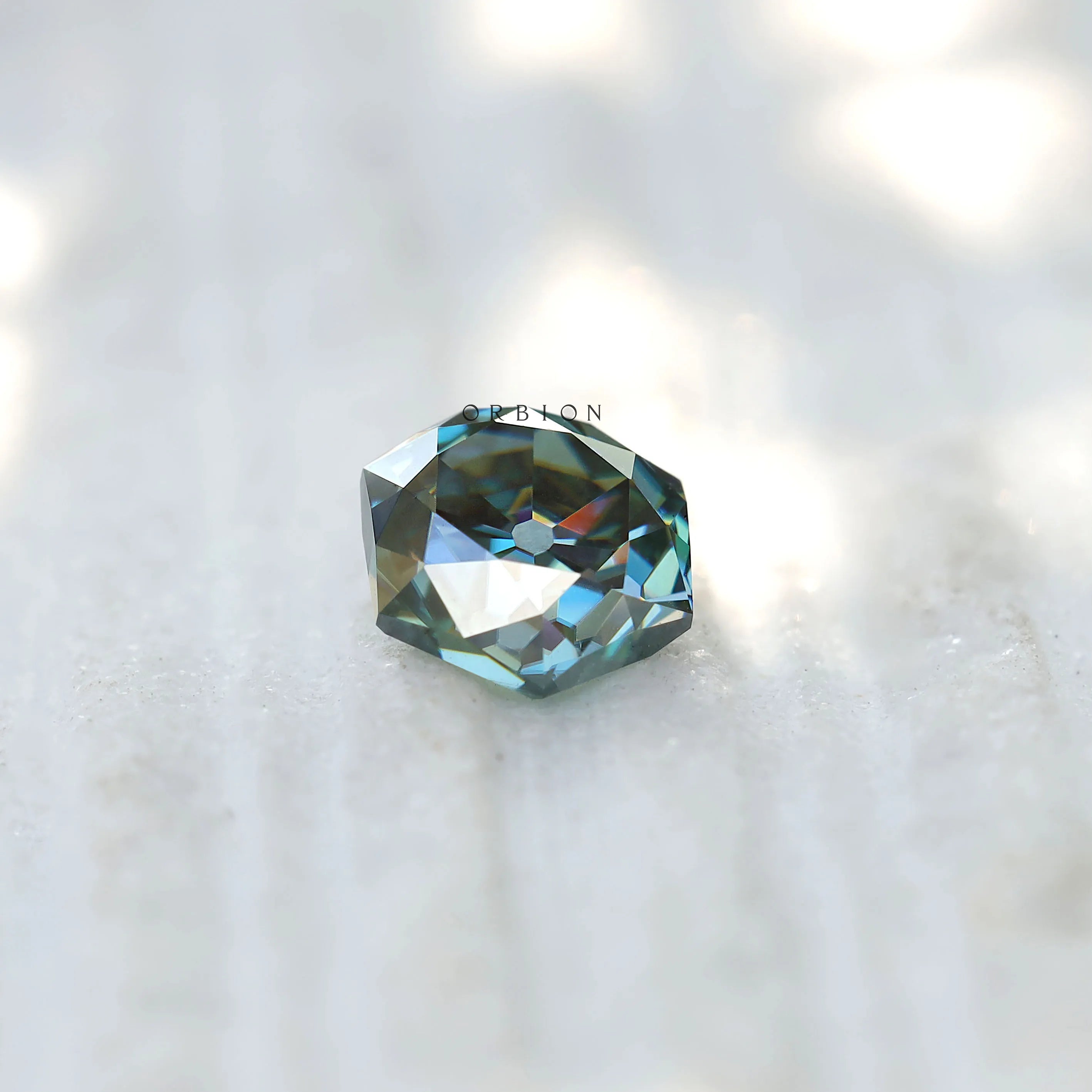 1.60 ct Blue green moissanite hexagon antique cut loose stone