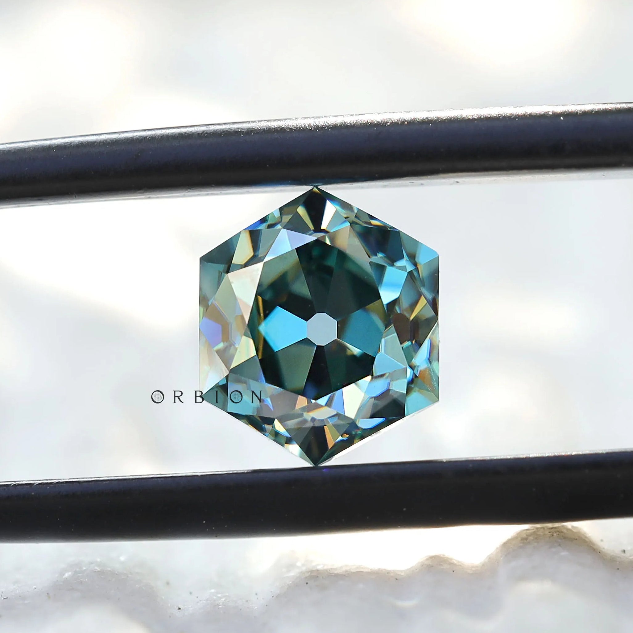 1.60 ct hexagon blue green moissanite old mine cut loose gemstone