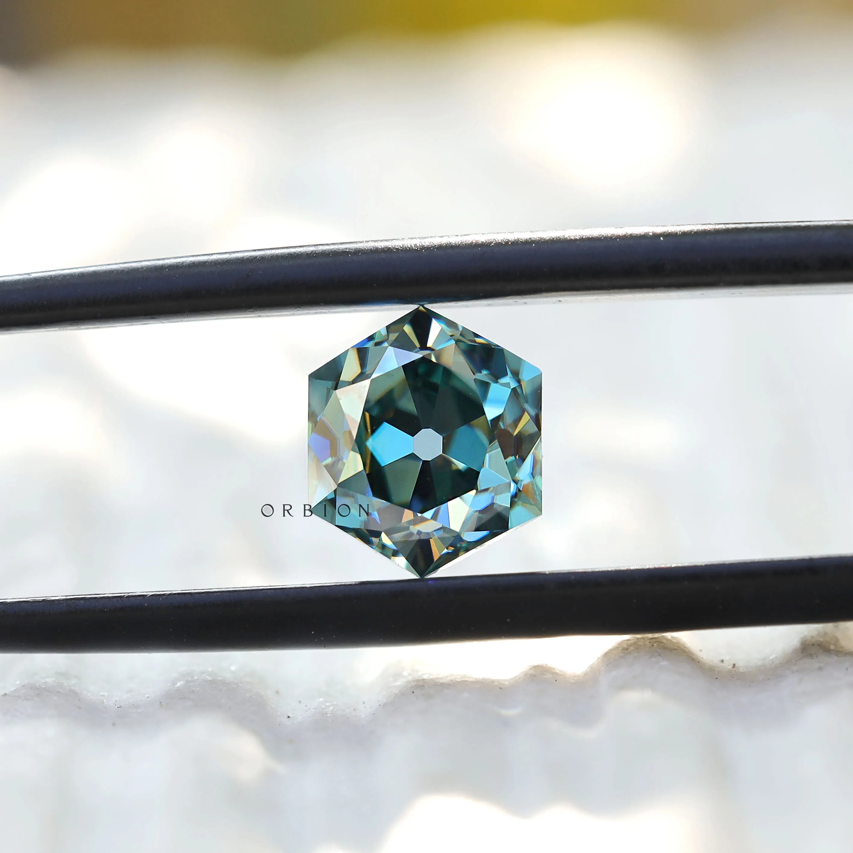 1.60 ct hexagon blue green moissanite old mine cut loose gemstone