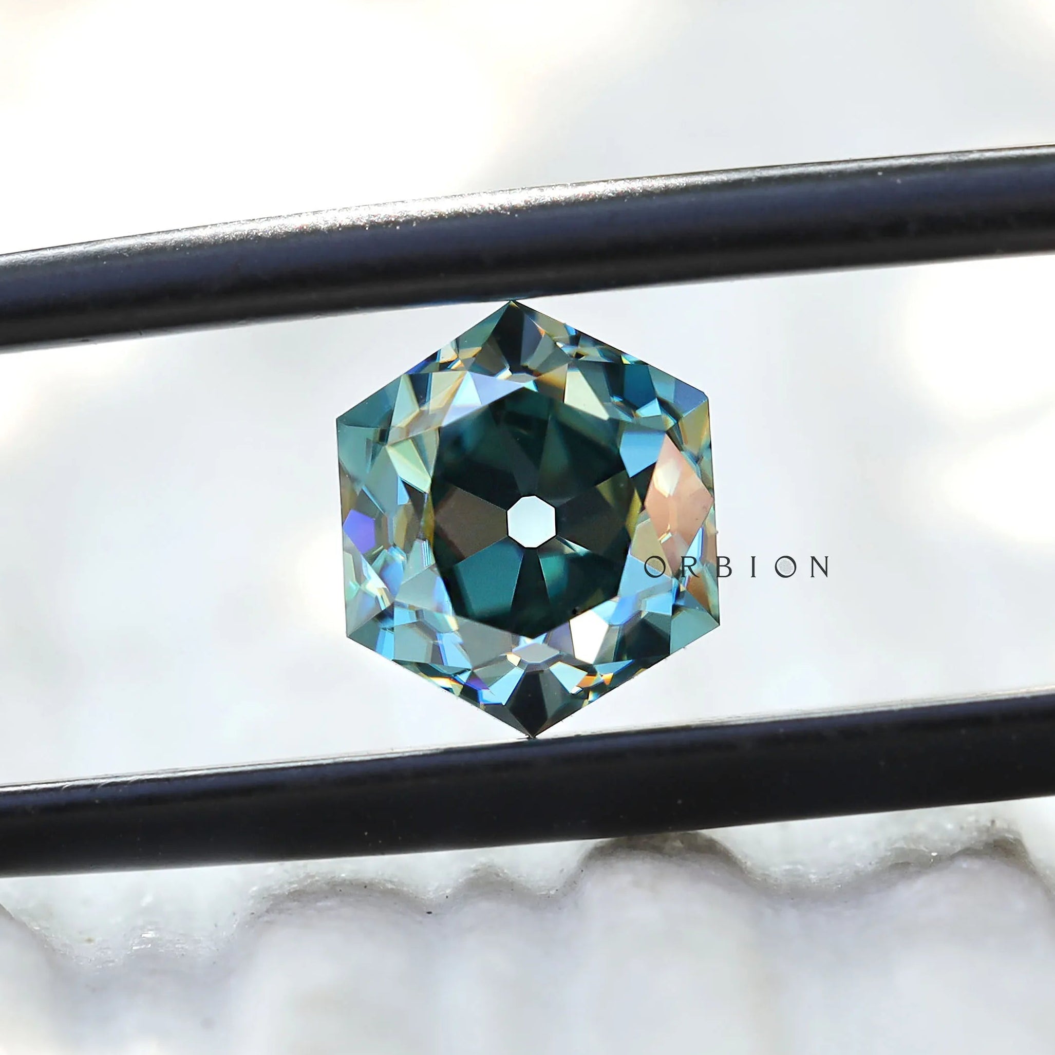 Blue green hexagon moissanite 1.60 ct antique omc cut stone