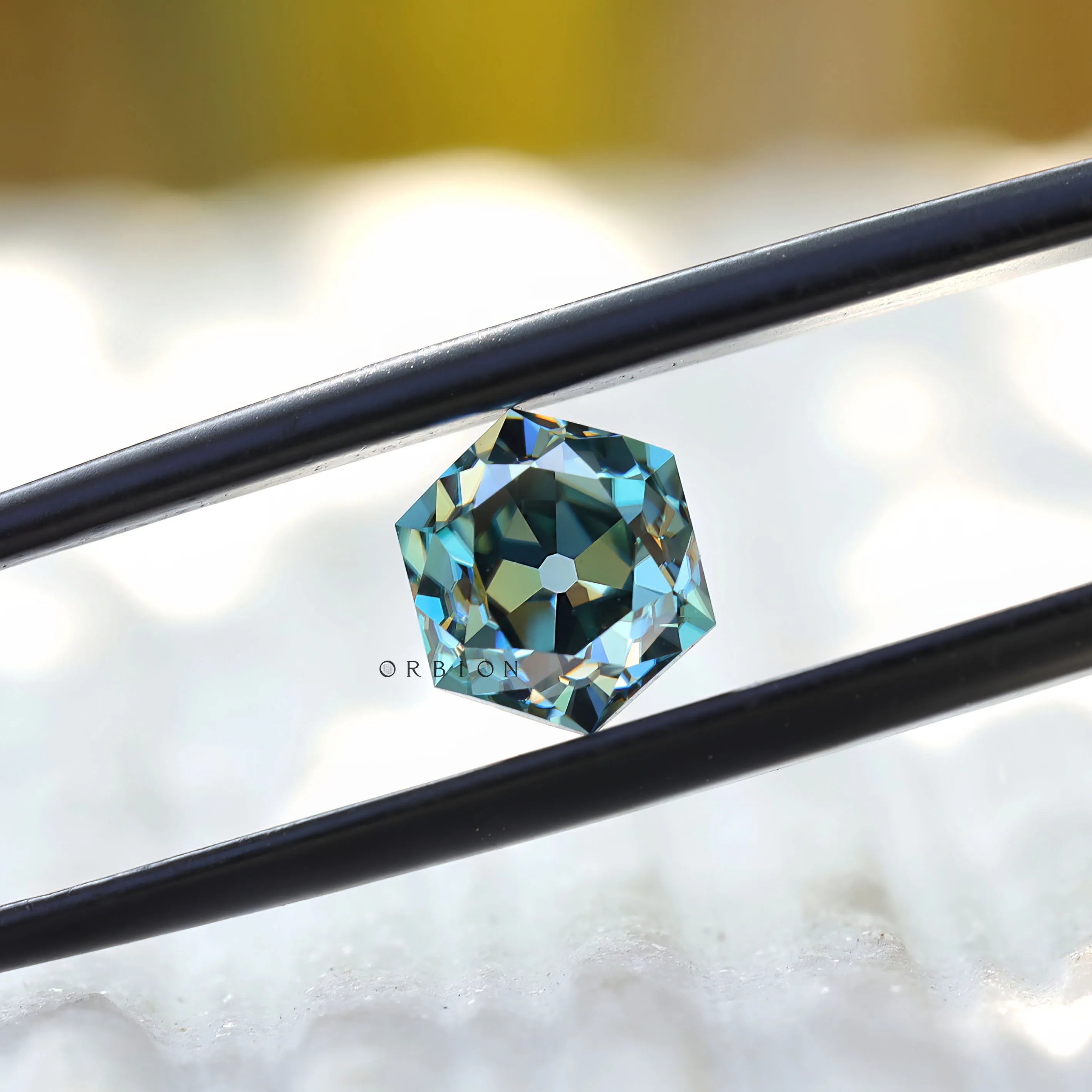 1.60 ct Hexagon moissanite with blue green tones loose gem