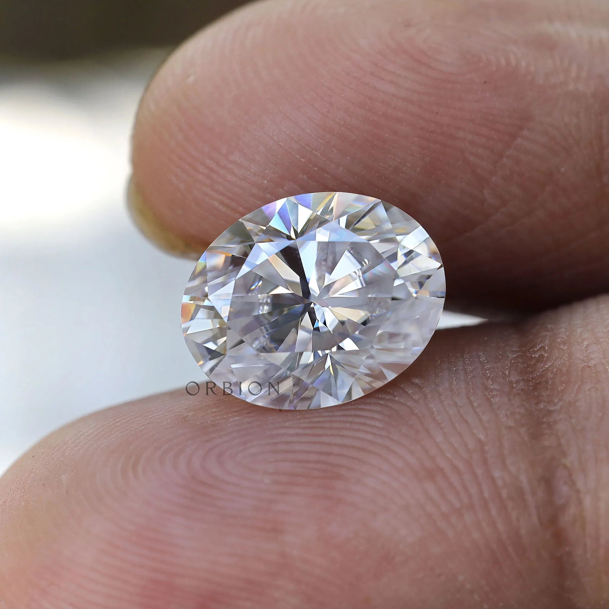 Oval moissanite gemstone macro clarity view