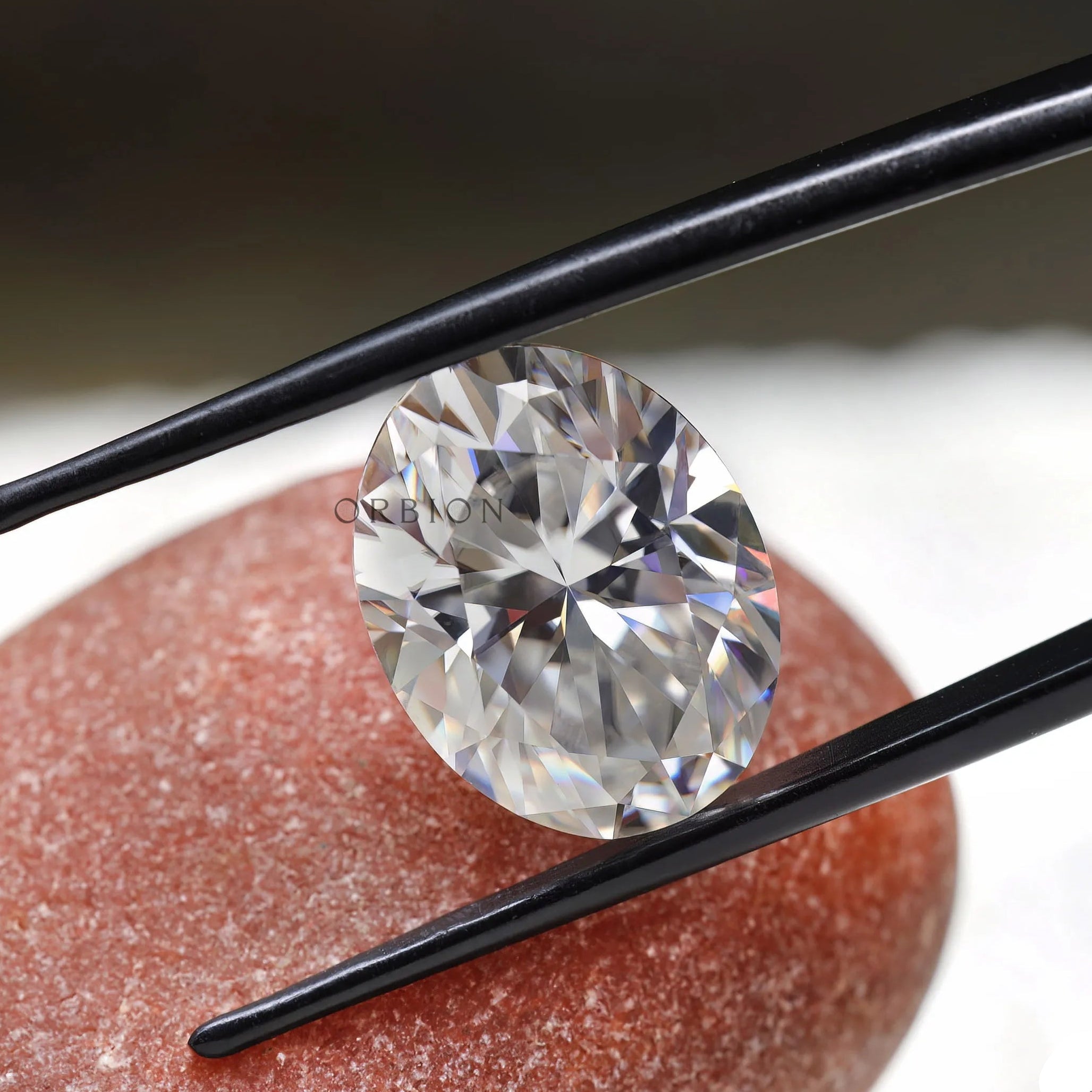 large oval moissanite showing brilliant cut faceting and sparkle