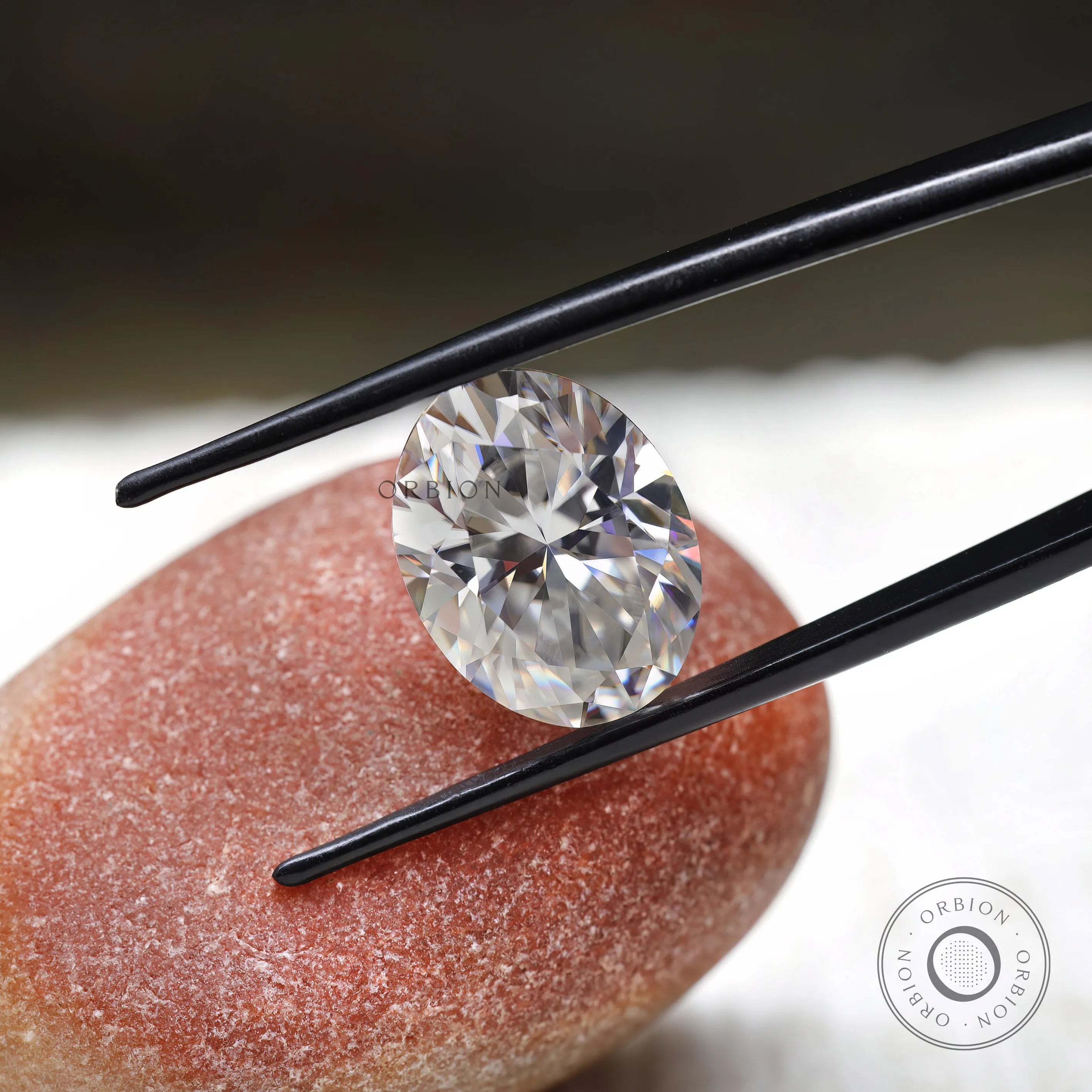 large oval moissanite showing brilliant cut faceting and sparkle