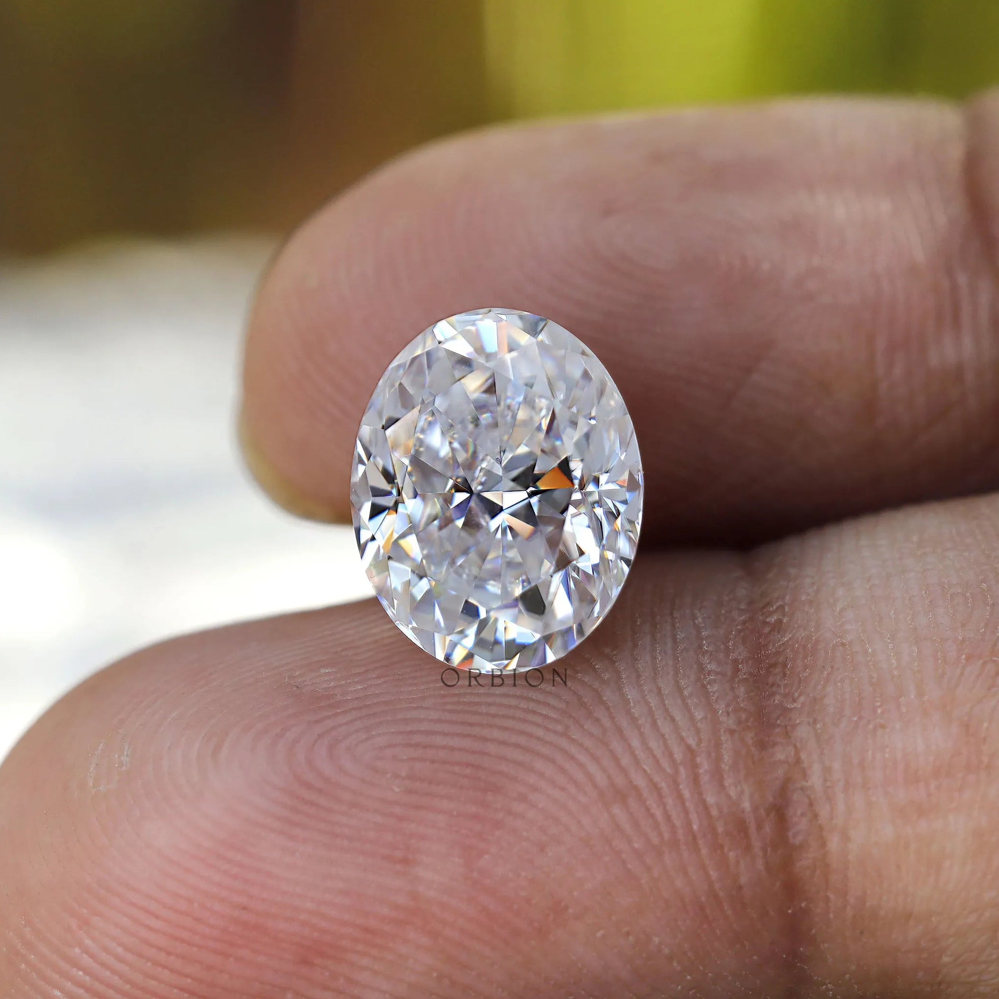 High brilliance oval moissanite gemstone close perspective