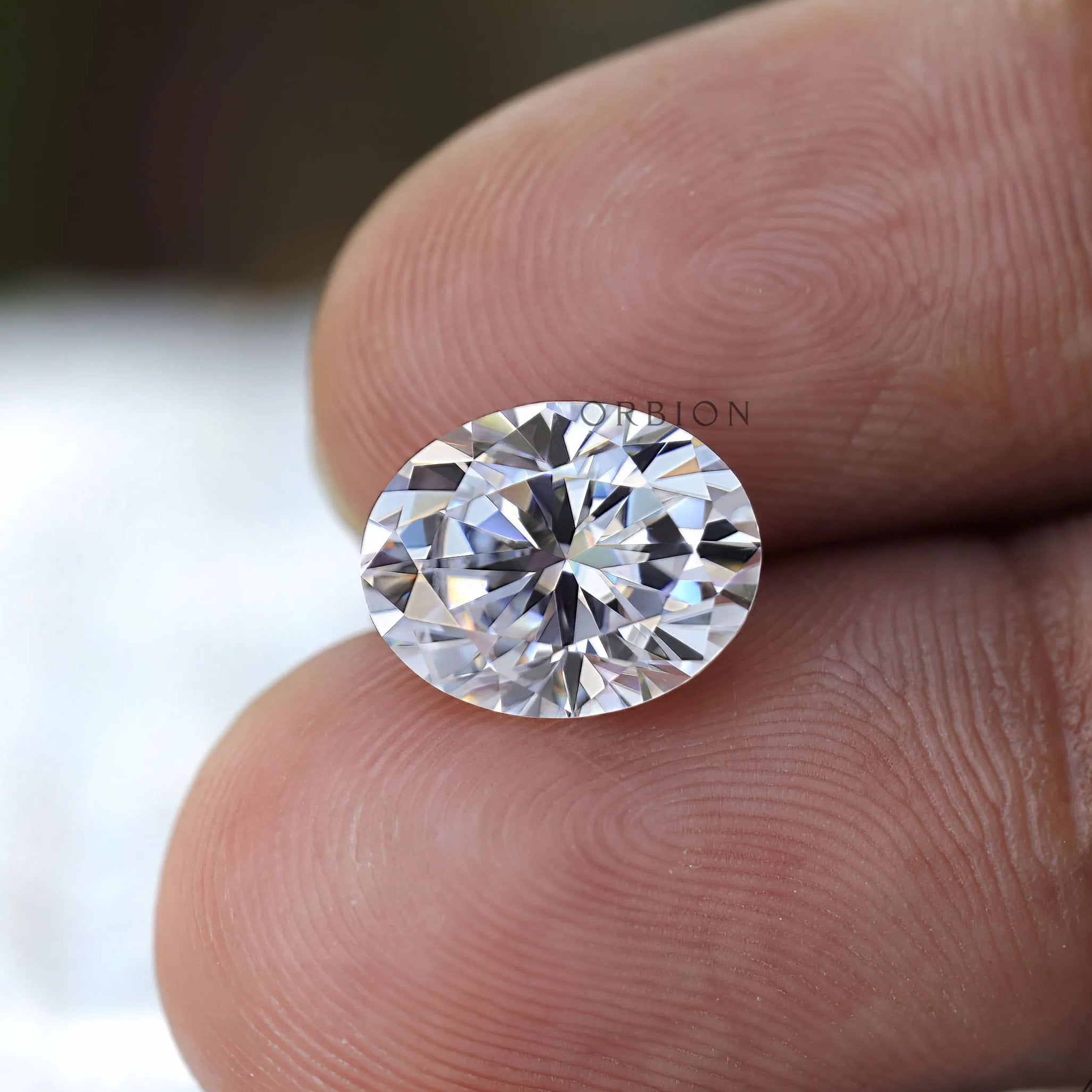 Oval moissanite stone macro shot clarity and shine