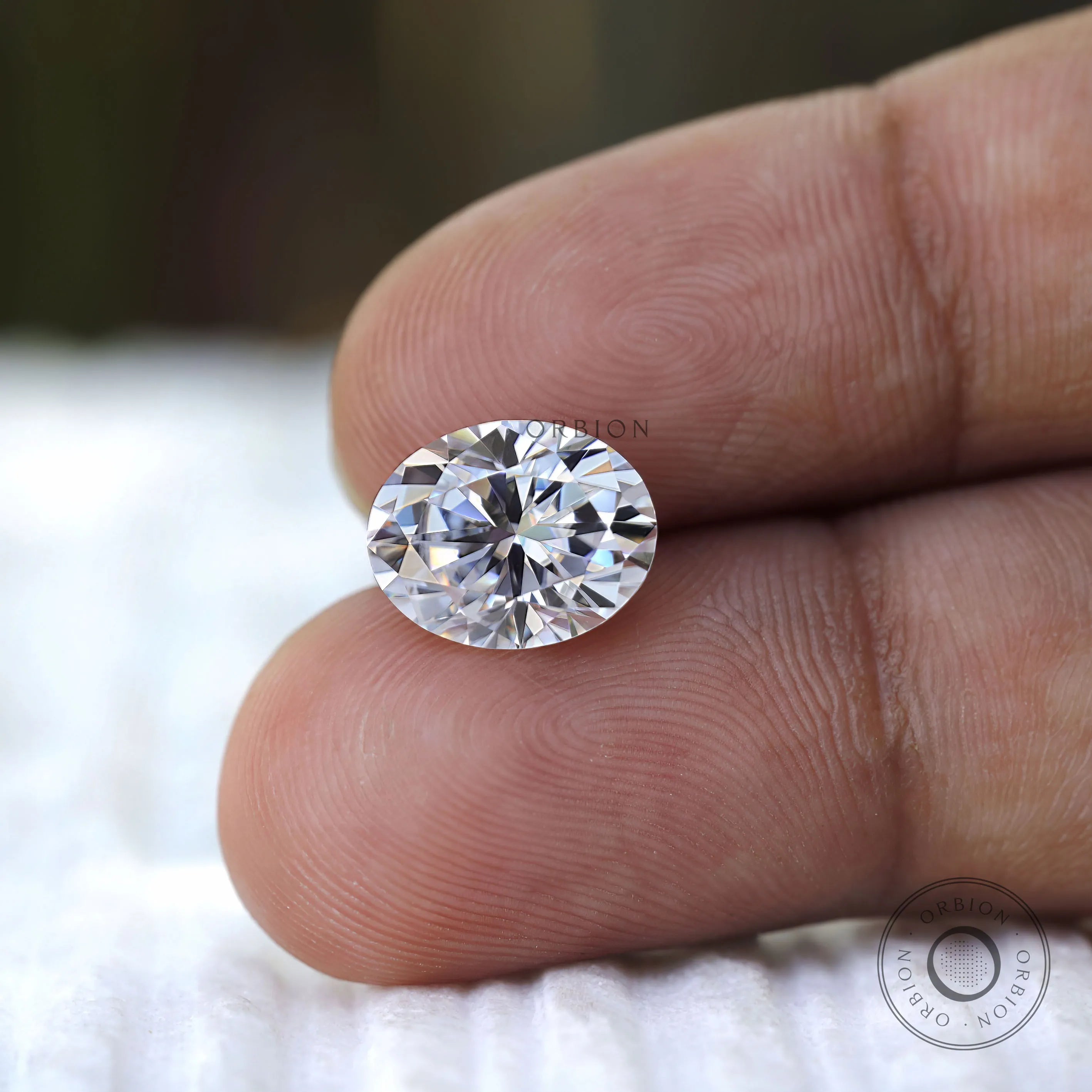 Oval moissanite stone macro shot clarity and shine