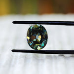 Oval dark green moissanite Old Mine Cut loose stone