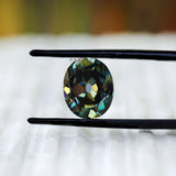 Oval dark green moissanite Old Mine Cut loose stone