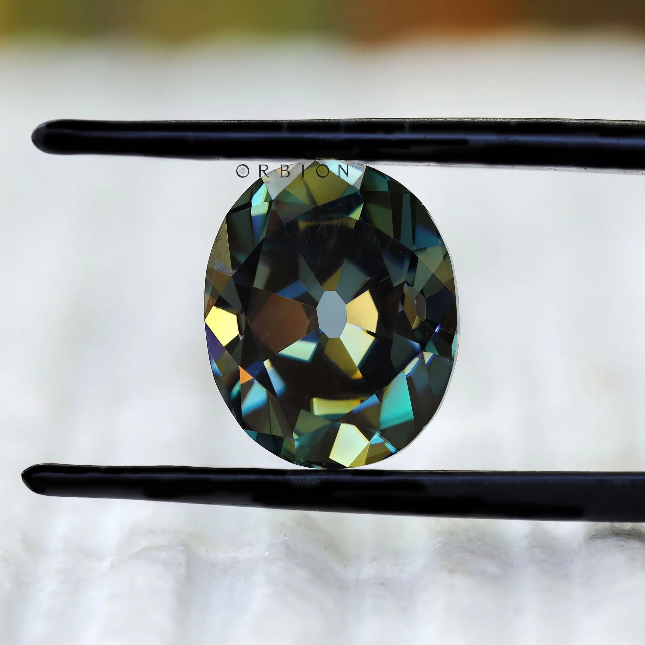 Oval dark green moissanite Old Mine Cut loose stone