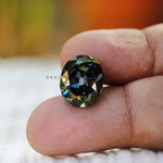 Old Mine Cut oval moissanite bold green tone sparkle
