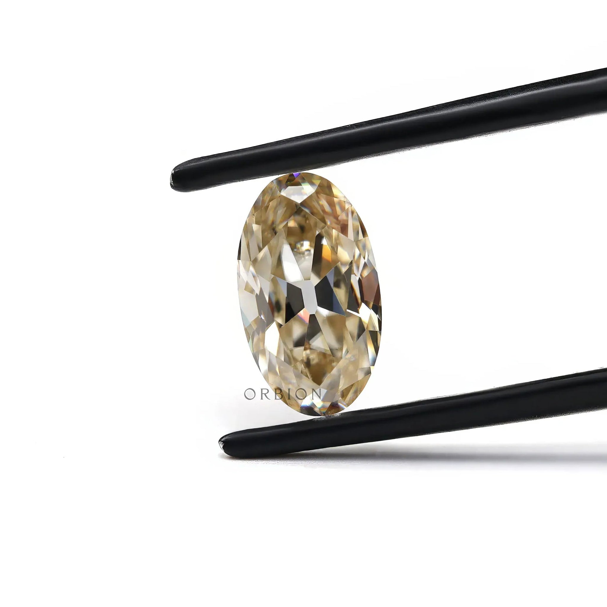 Old mine cut oval light champagne moissanite loose stone