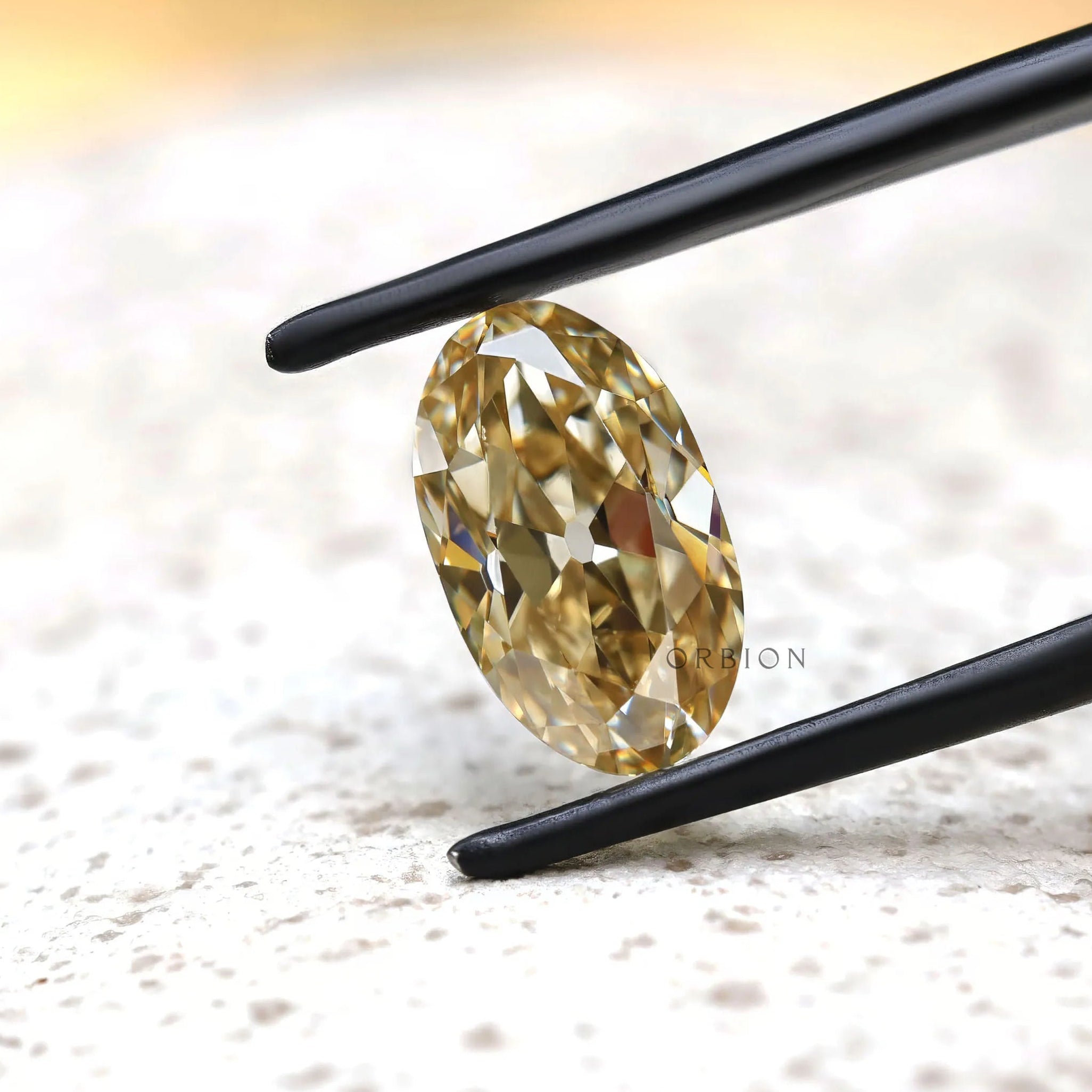 Champagne oval moissanite 2.35 ct vintage old mine cut gem