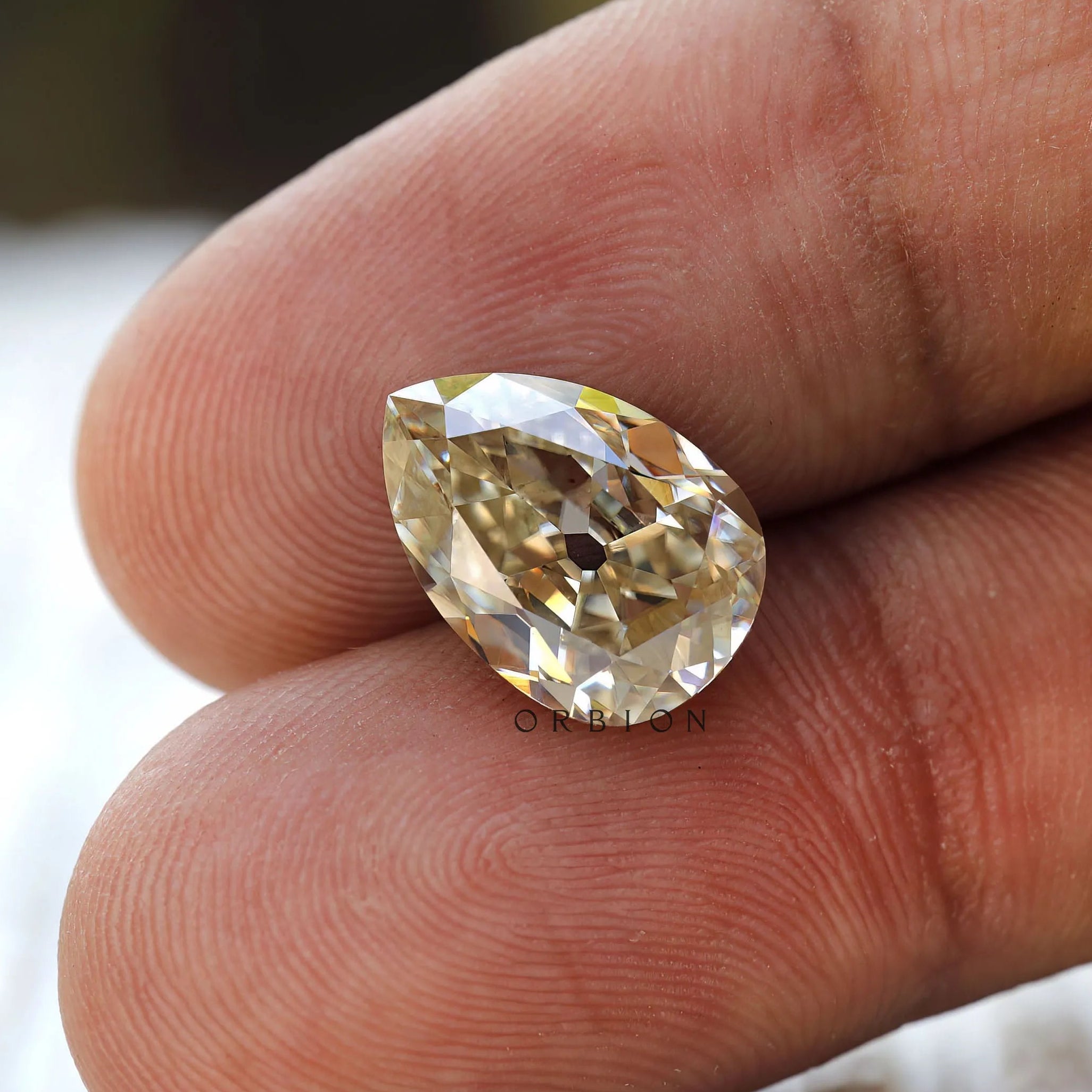 Loose 4.20 CT pear shaped old mine cut moissanite, off white tone