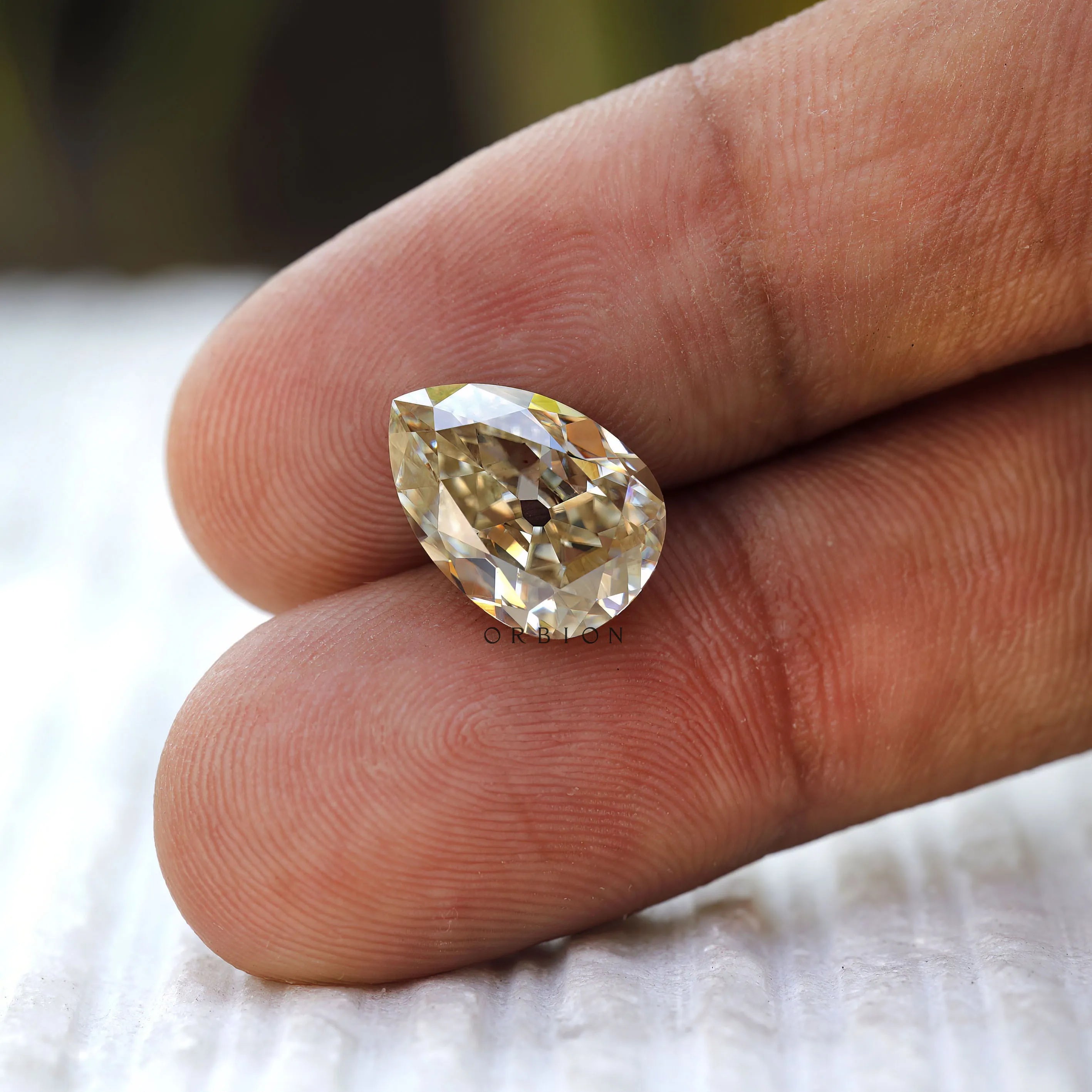 Loose 4.20 CT pear shaped old mine cut moissanite, off white tone