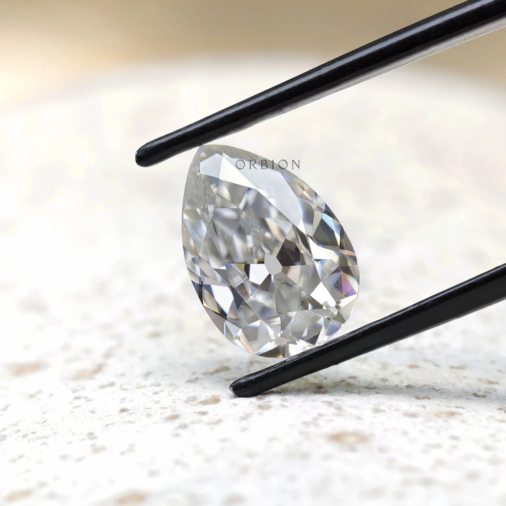 Colorless pear moissanite 4.20 ct old mine cut loose gemstone