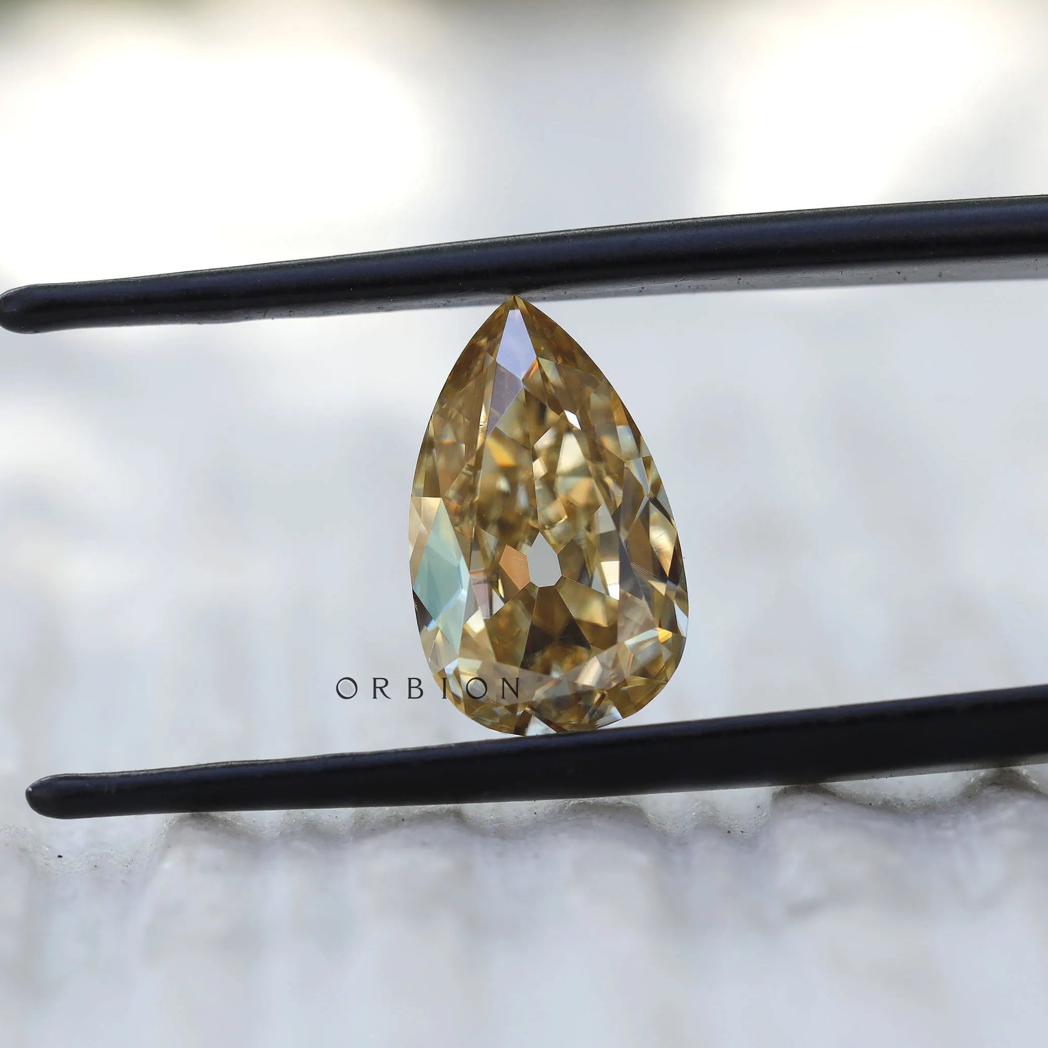 Soft champagne pear moissanite 2.80 ct antique old mine cut stone