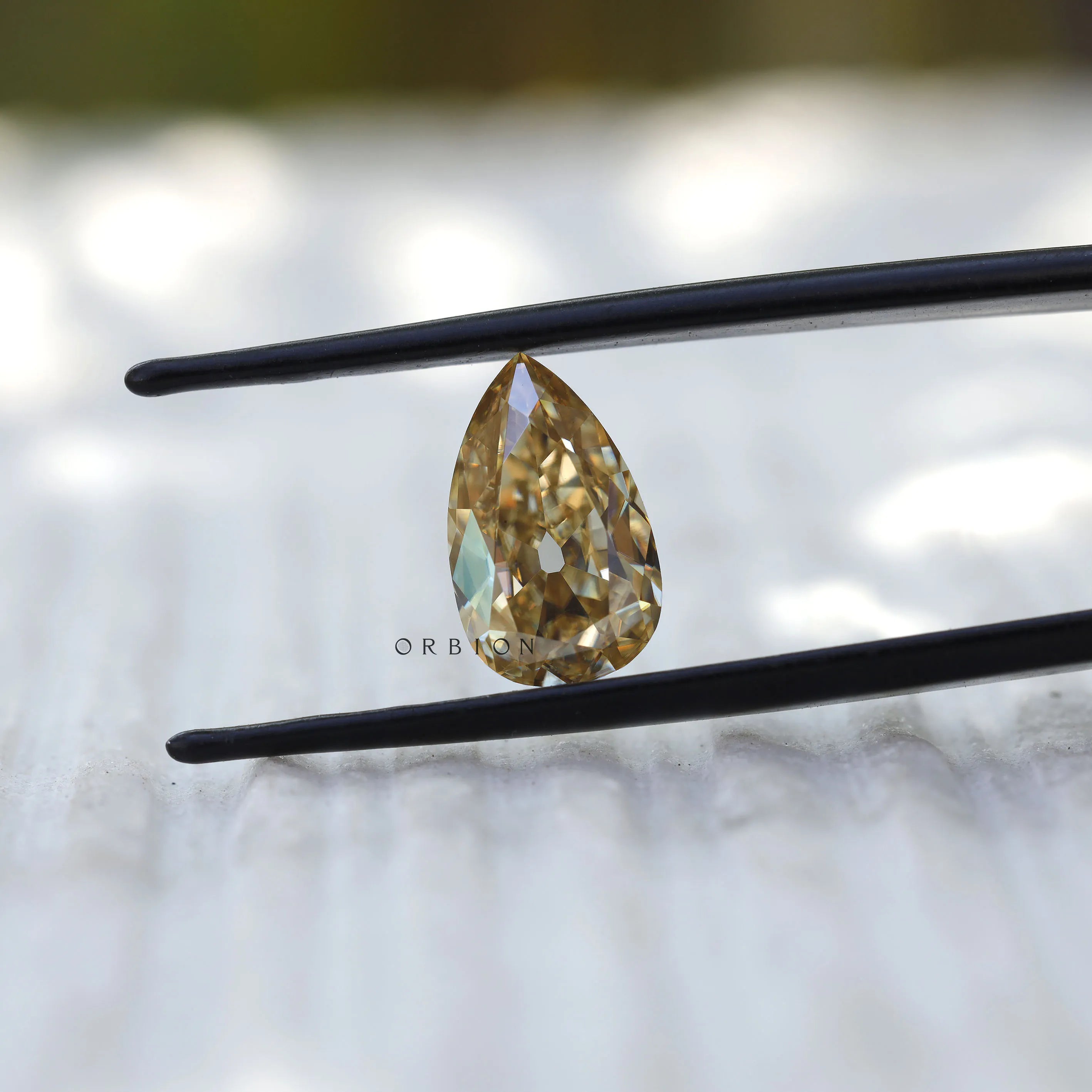 2.80 ct Light champagne moissanite pear shape vintage cut gemstone