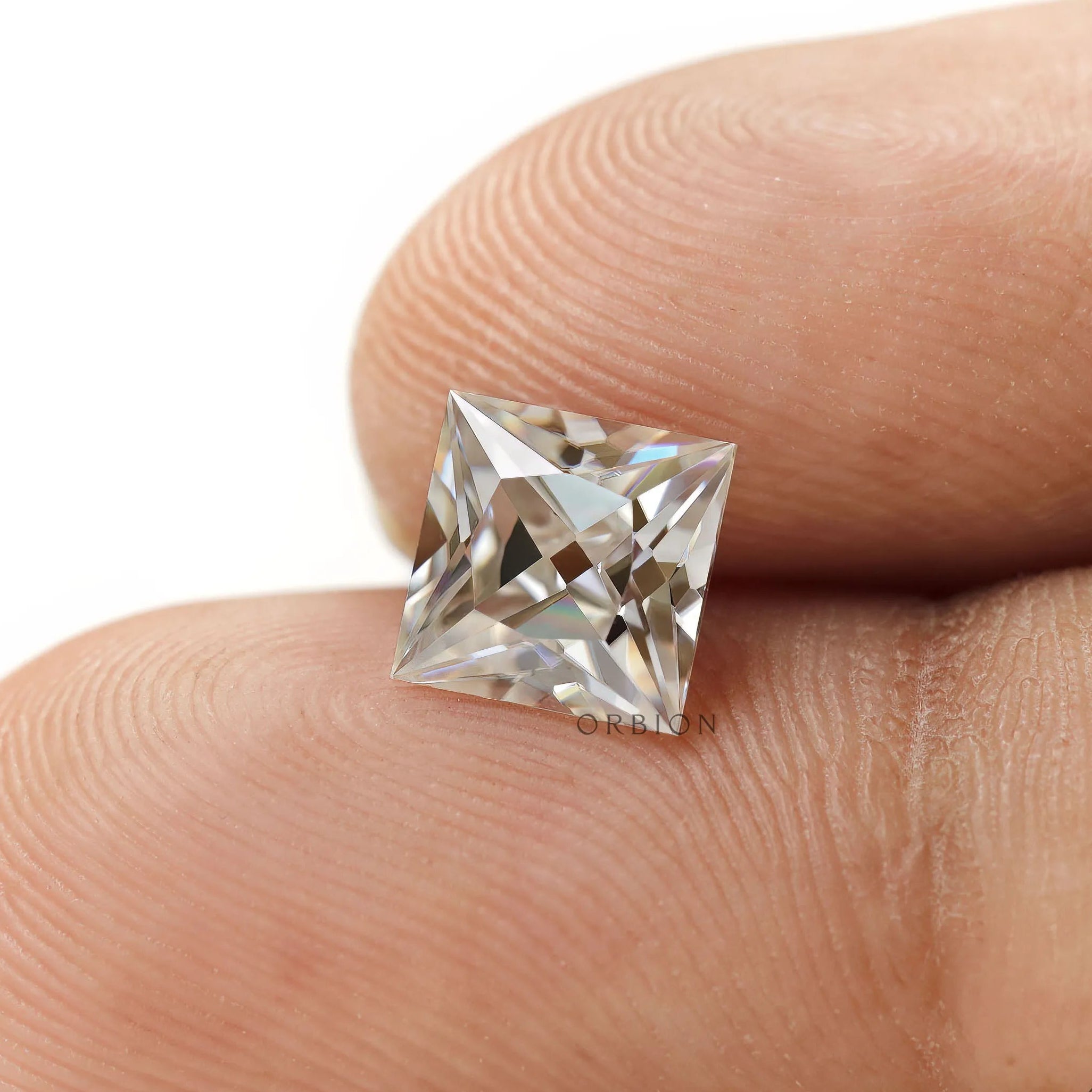 Square moissanite gemstone French cut precision facets detail