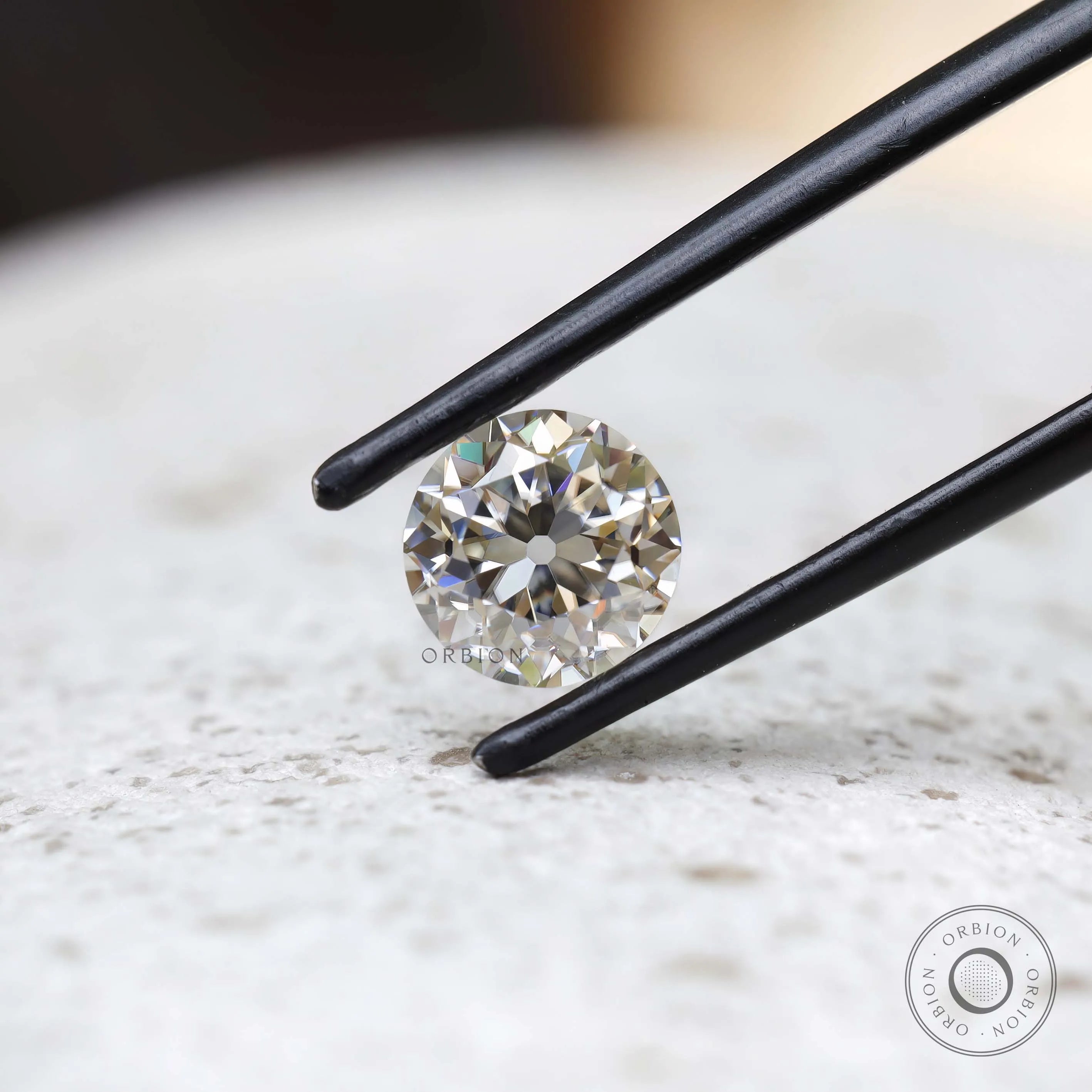 Off white round moissanite 1.40 ct vintage old european cut stone