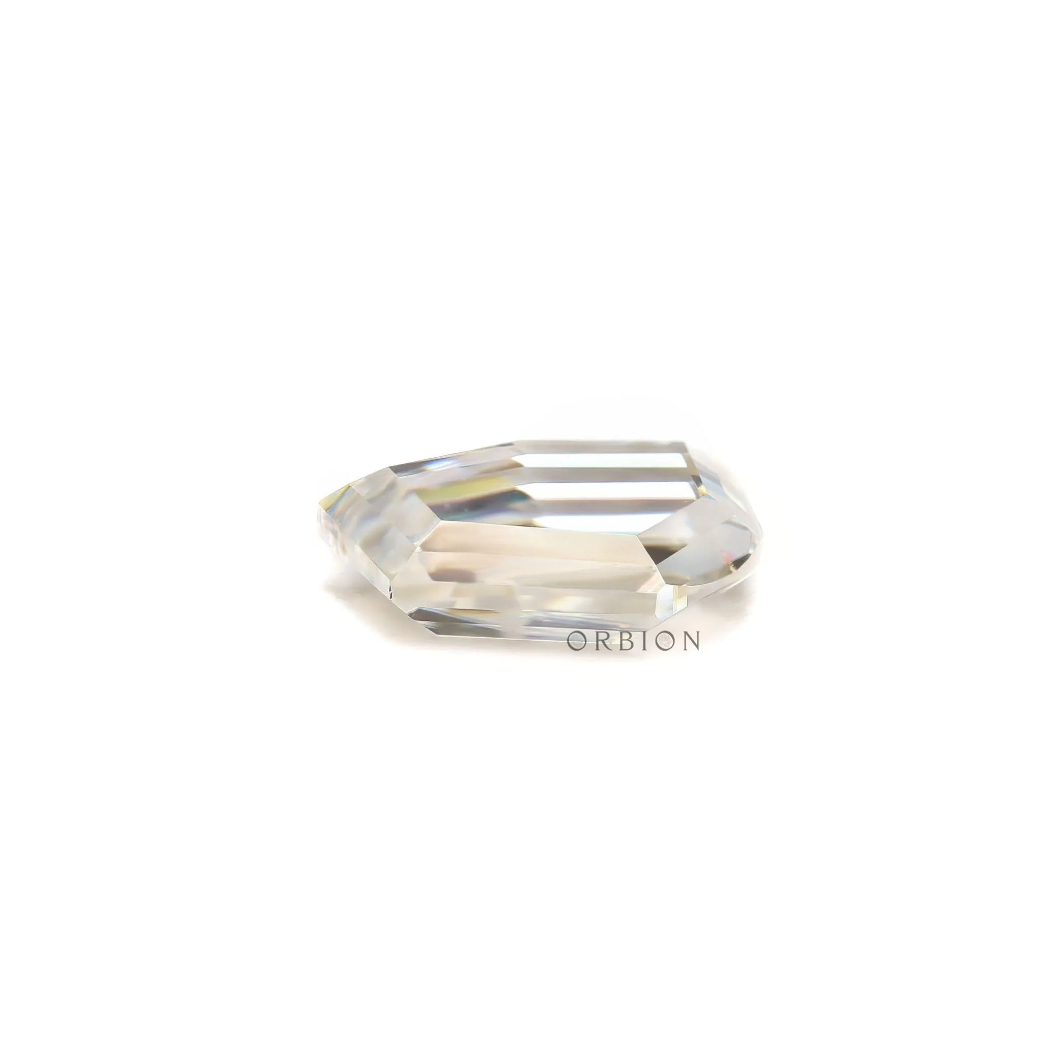 Shield shaped colorless portrait cut moissanite