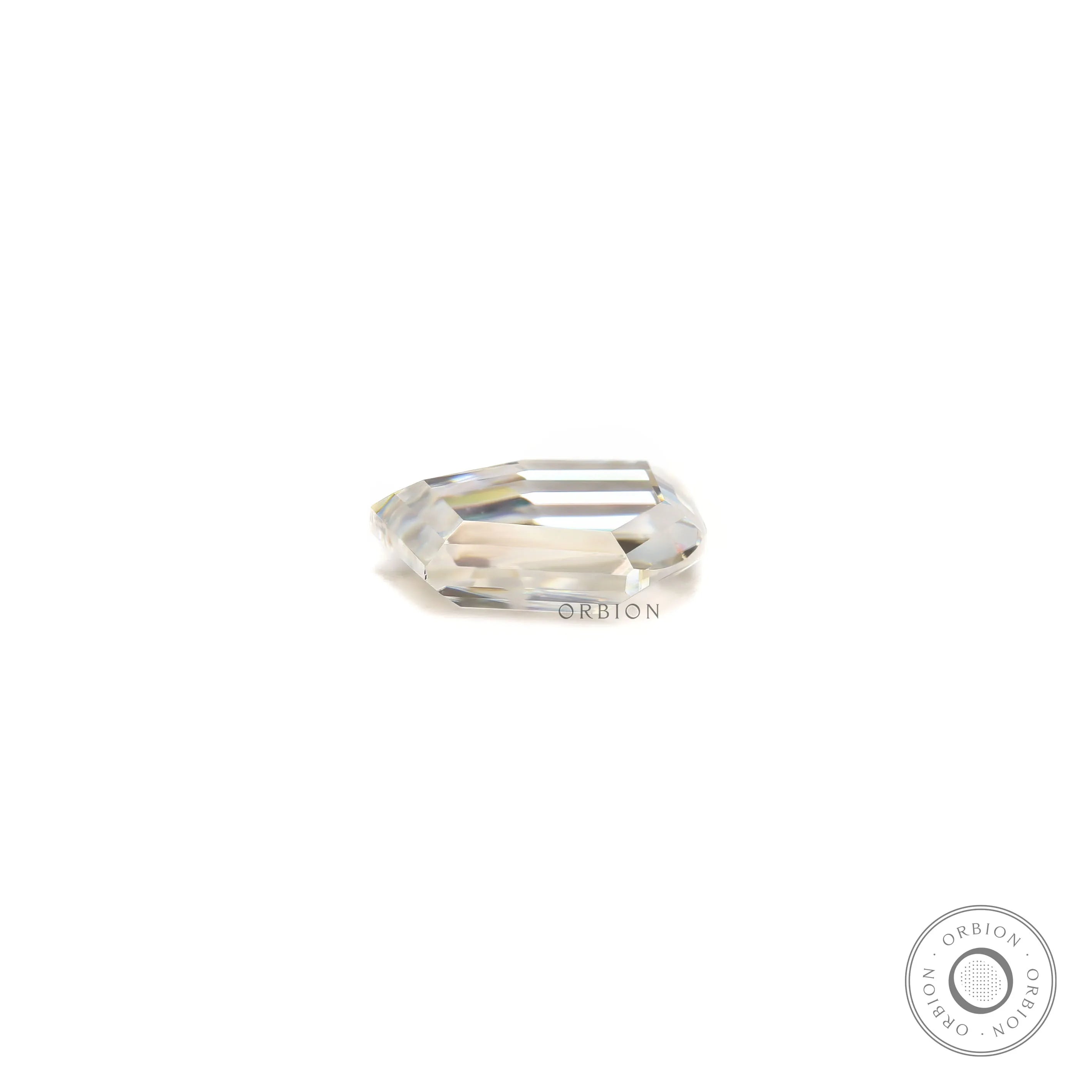 Shield shaped colorless portrait cut moissanite