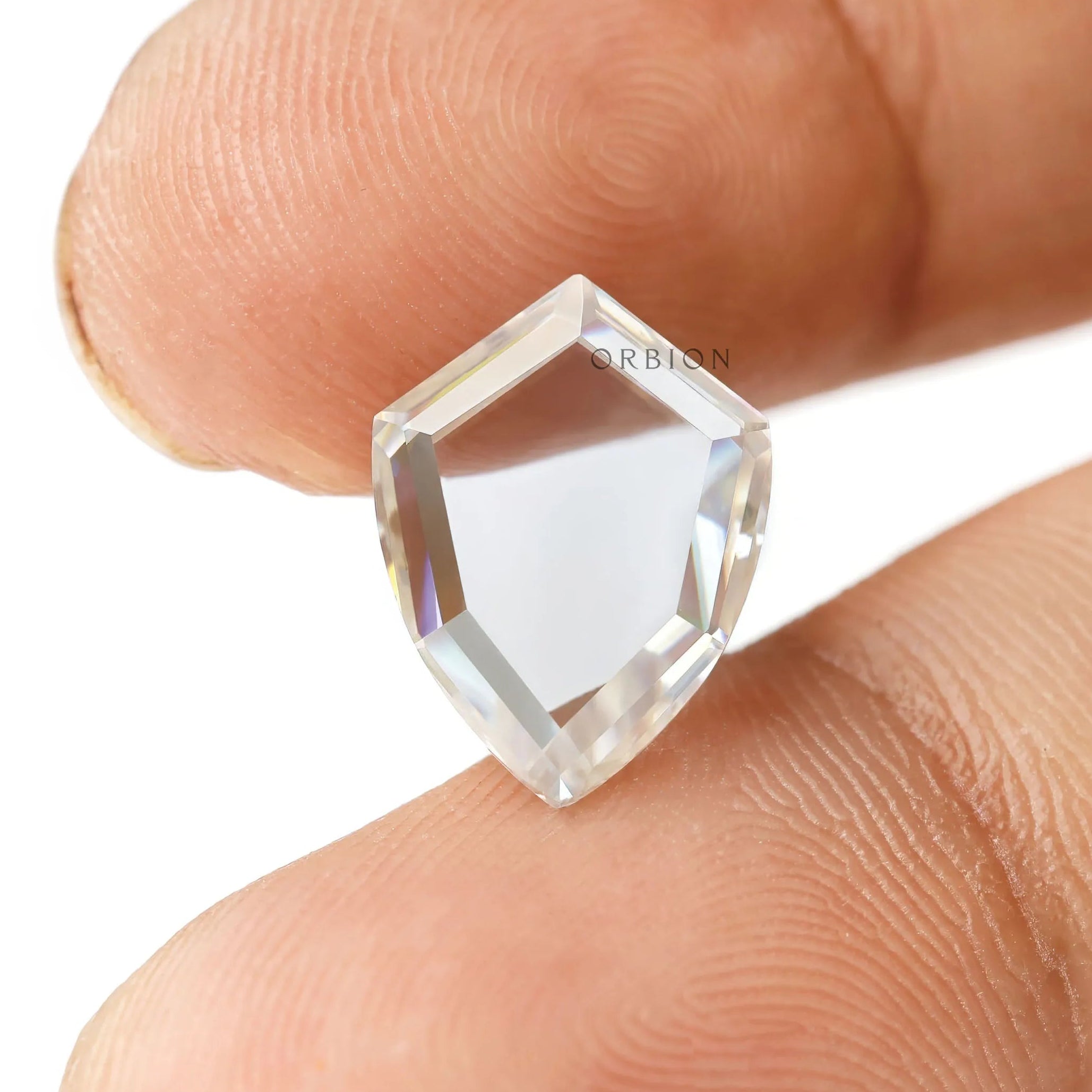 Unique shield portrait cut moissanite colorless loose stone