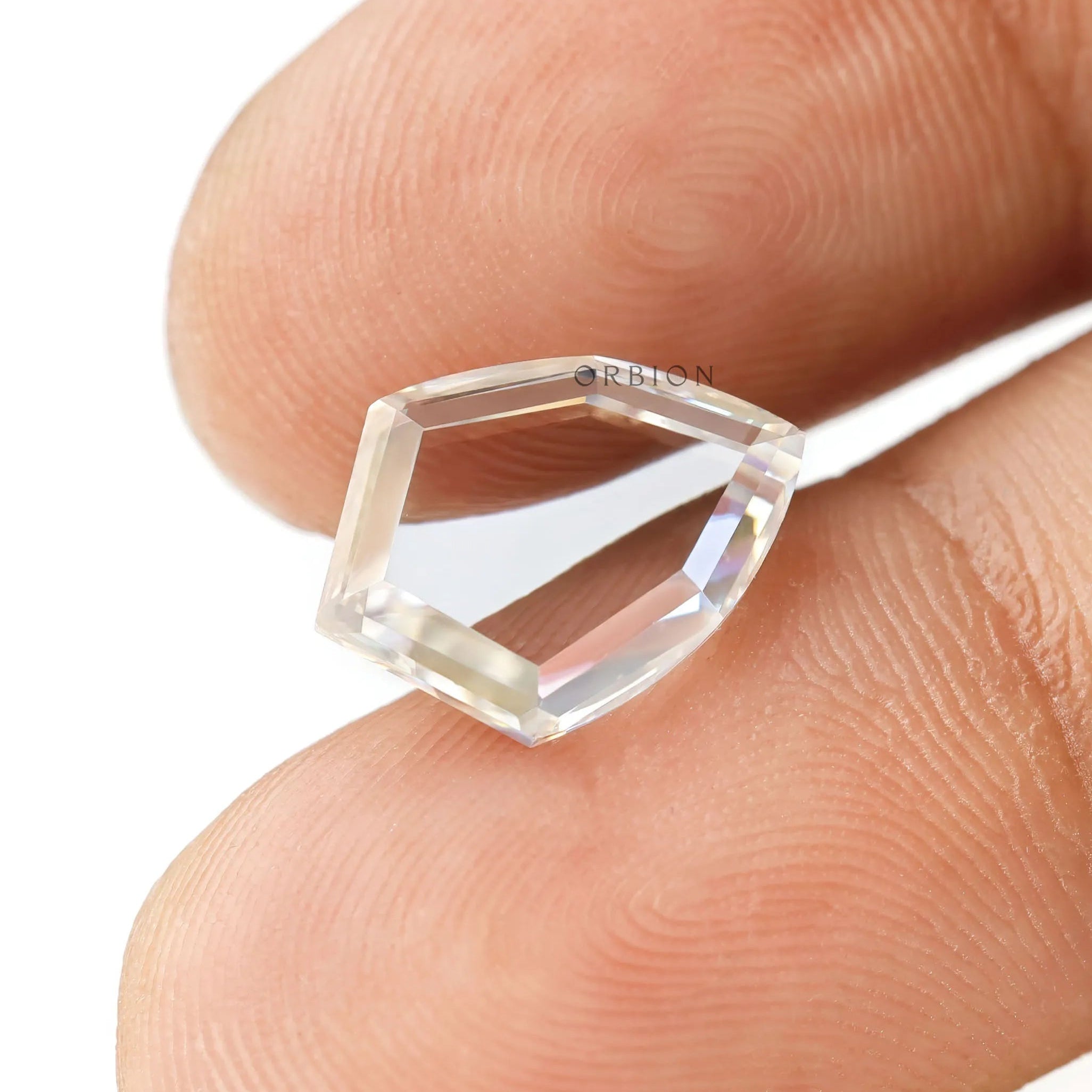 Elegant shield shaped portrait cut moissanite 2.60 ct gemstone