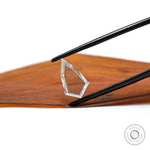 Close view of geometric shield moissanite with clean edges