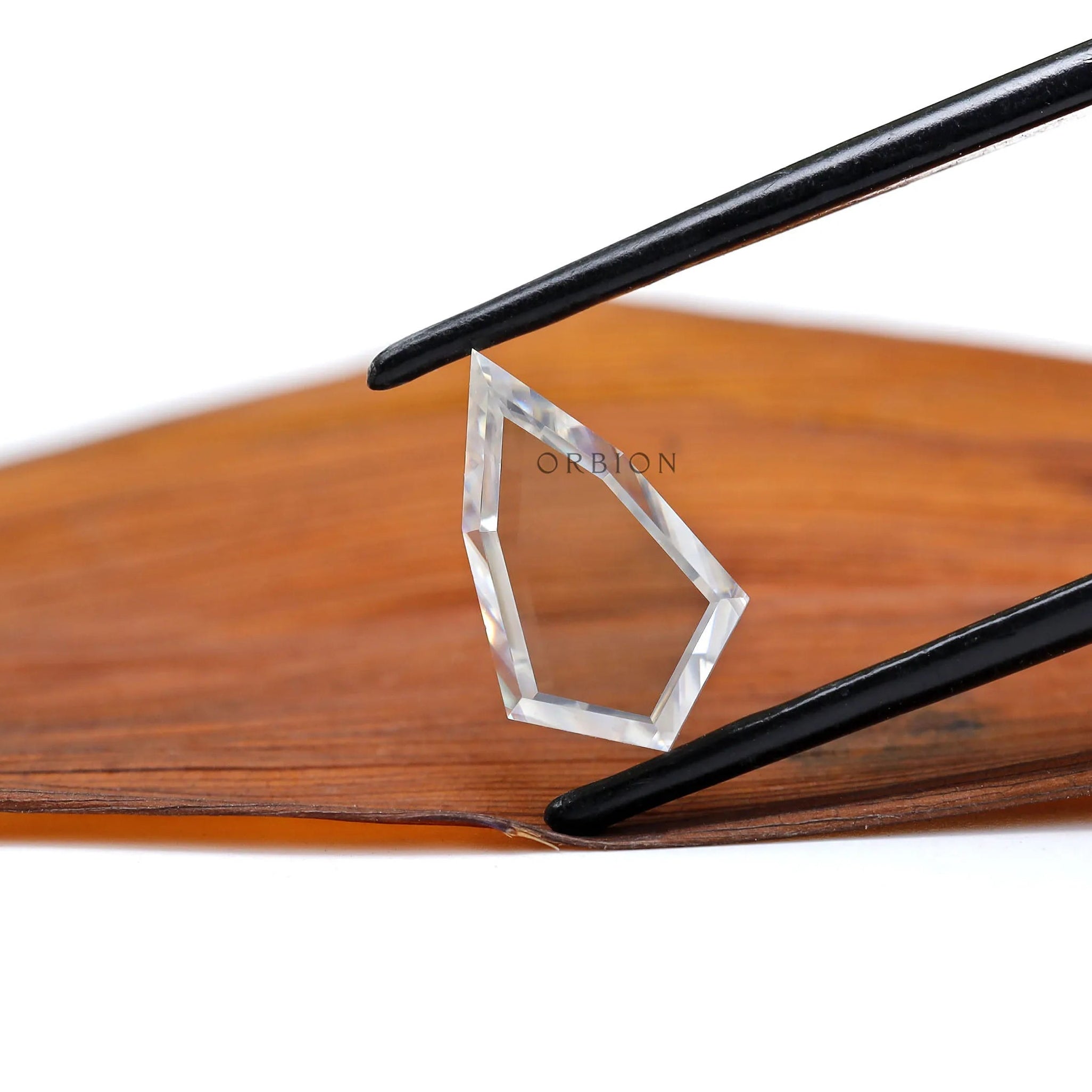 Close view of geometric shield moissanite with clean edges