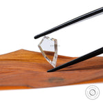 Shield moissanite held in tweezers showing modern silhouette