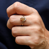 14K Yellow Gold Pear Champagne Moissanite Half Halo Ring Close Up View