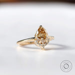 14K Yellow Gold Pear Champagne Moissanite Half Halo Ring Side View