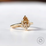 14K Yellow Gold Pear Champagne Moissanite Half Halo Ring Side View