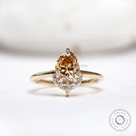 14K Yellow Gold Pear Champagne Moissanite Half Halo Ring Top View