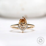 14K Yellow Gold Pear Champagne Moissanite Half Halo Ring Top View