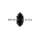 Top view of bezel-set black marquise moissanite ring.