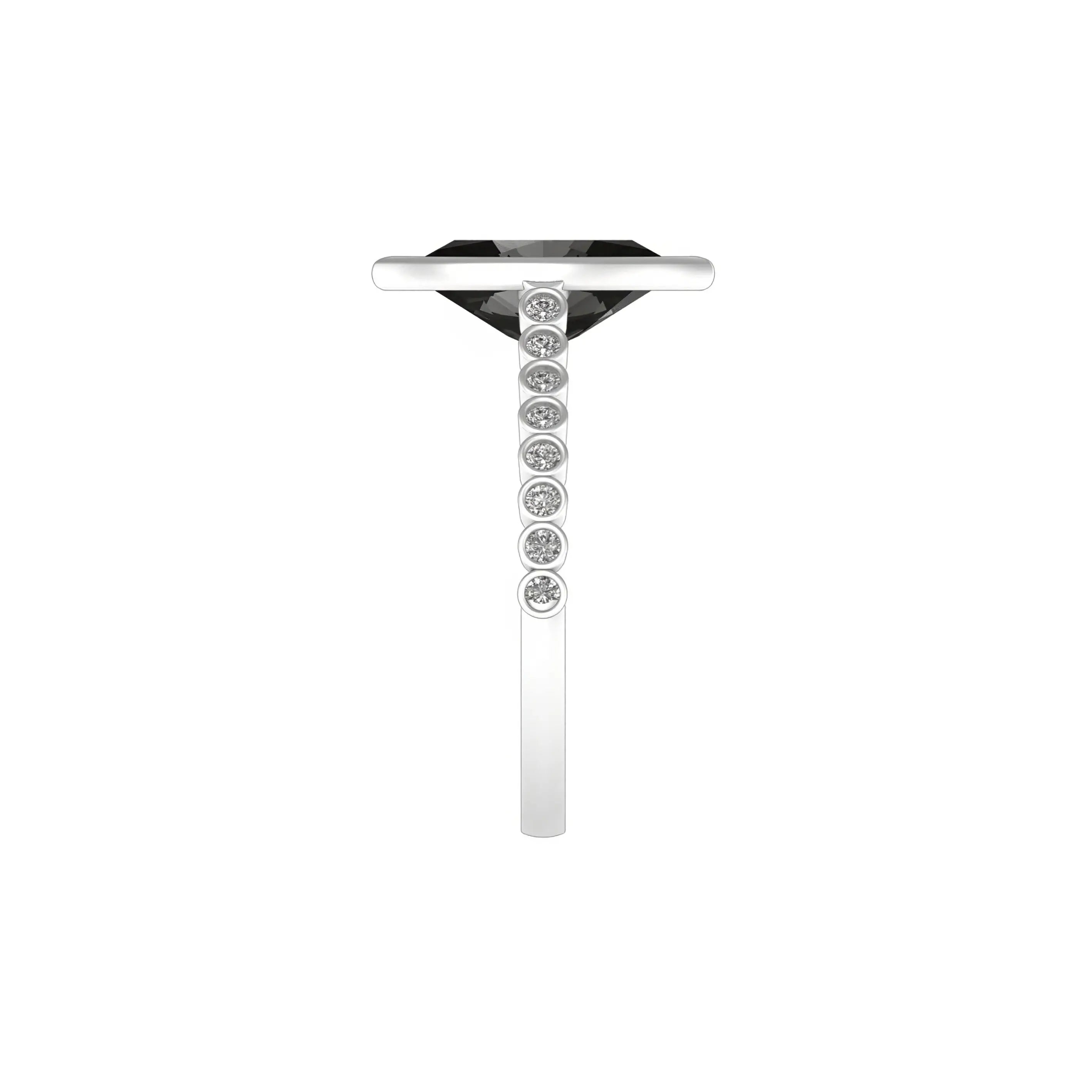 Side profile with bezel-set diamonds along shank and marquise.