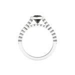 Front profile highlighting cathedral silhouette and marquise bezel setting.