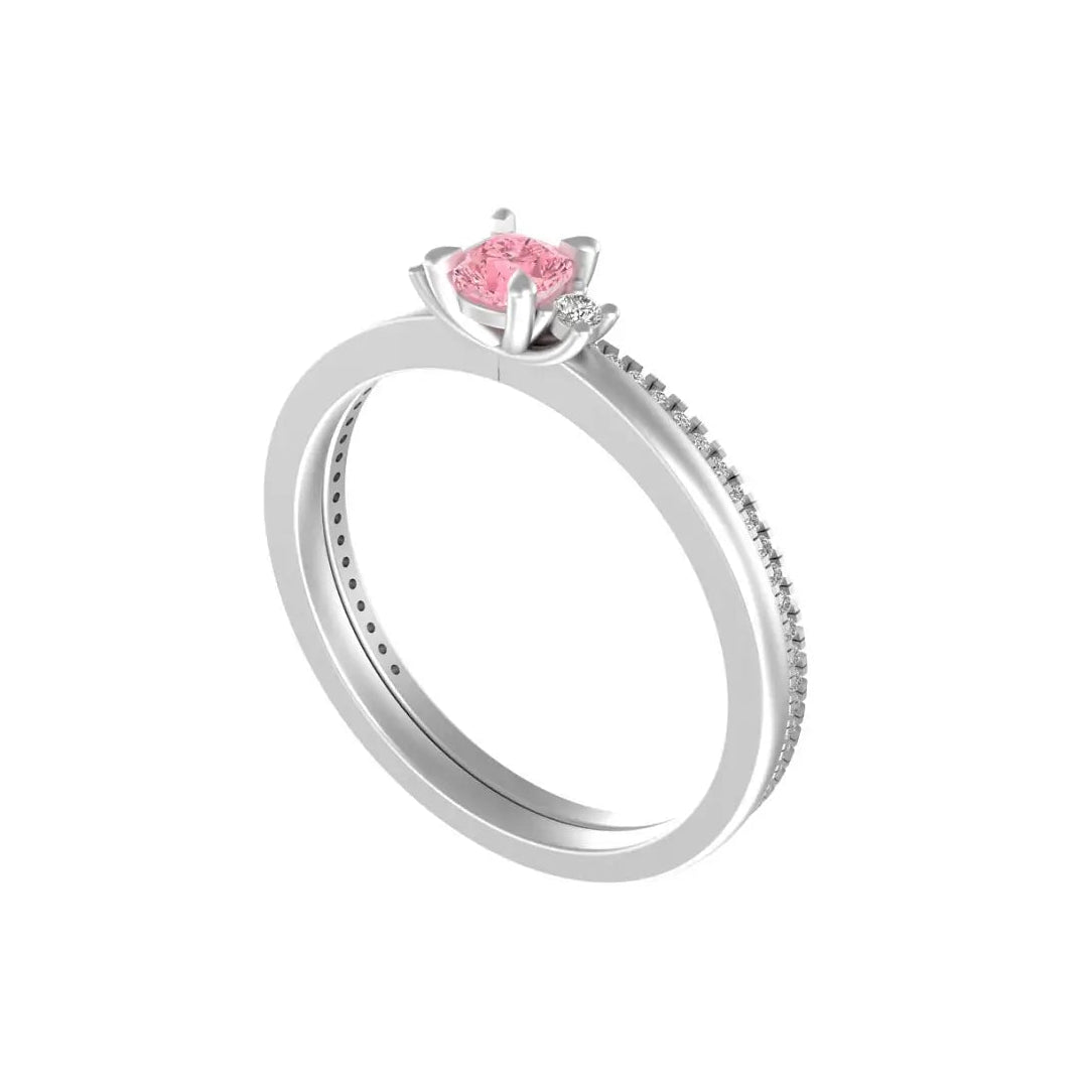 Cushion cut pink lab diamond dainty wedding ring set
