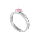 Cushion cut pink lab diamond dainty wedding ring set