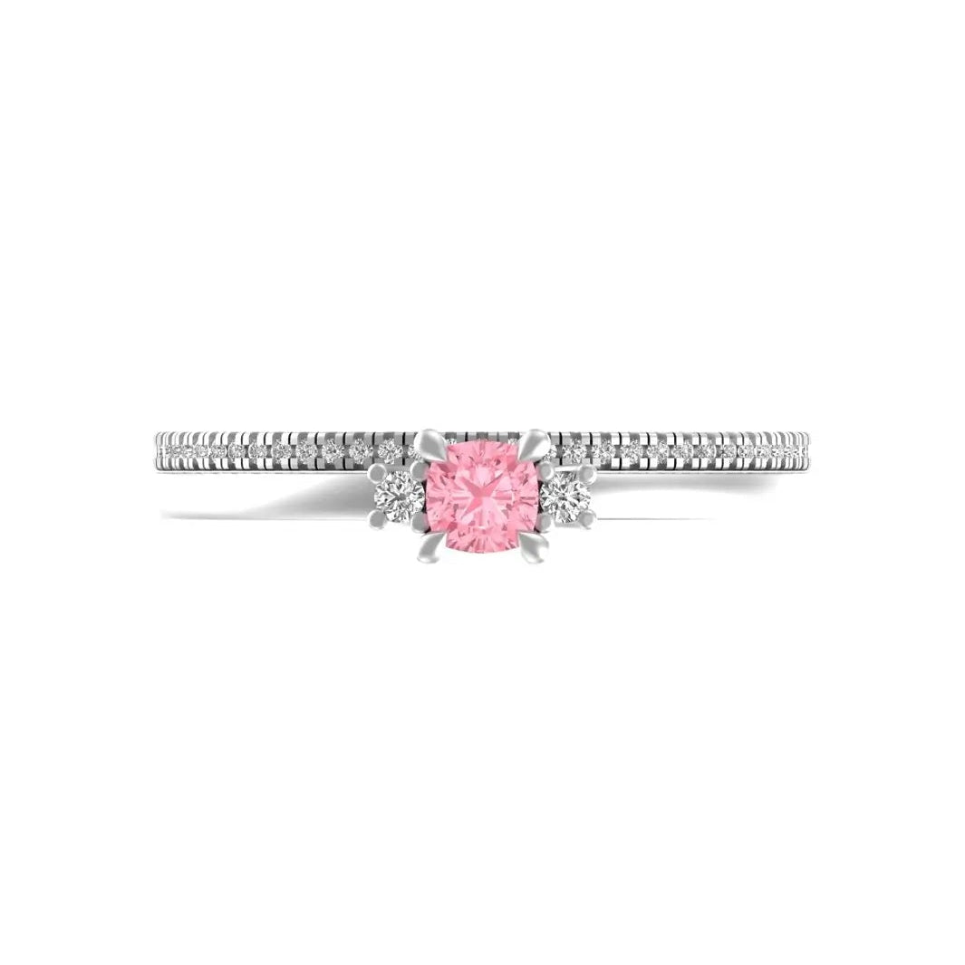 Pink lab diamond wedding ring set with pave band