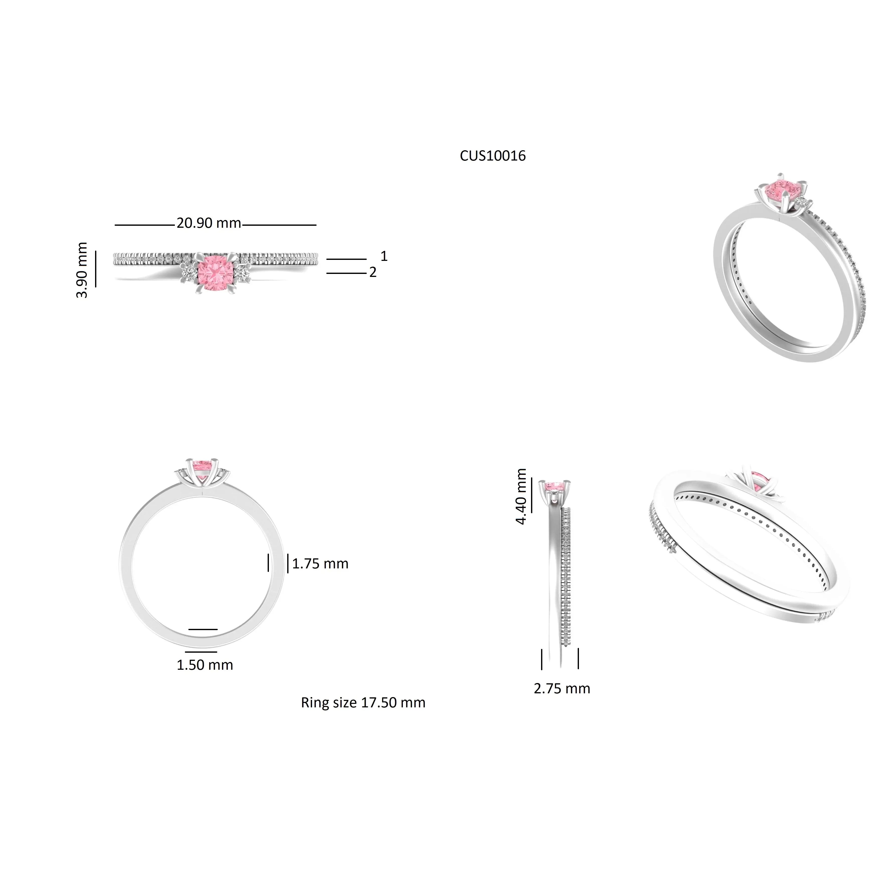 Cushion cut pink lab diamond engagement ring with accent stones