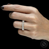 Seven stone moissanite wedding band, old mine cut, cushion cut stones in yellow gold half eternity setting