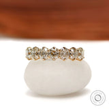 Seven stone cushion moissanite wedding band, old mine cut, yellow gold half eternity ring