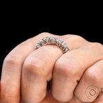 White gold old mine cut cushion moissanite ring on hand