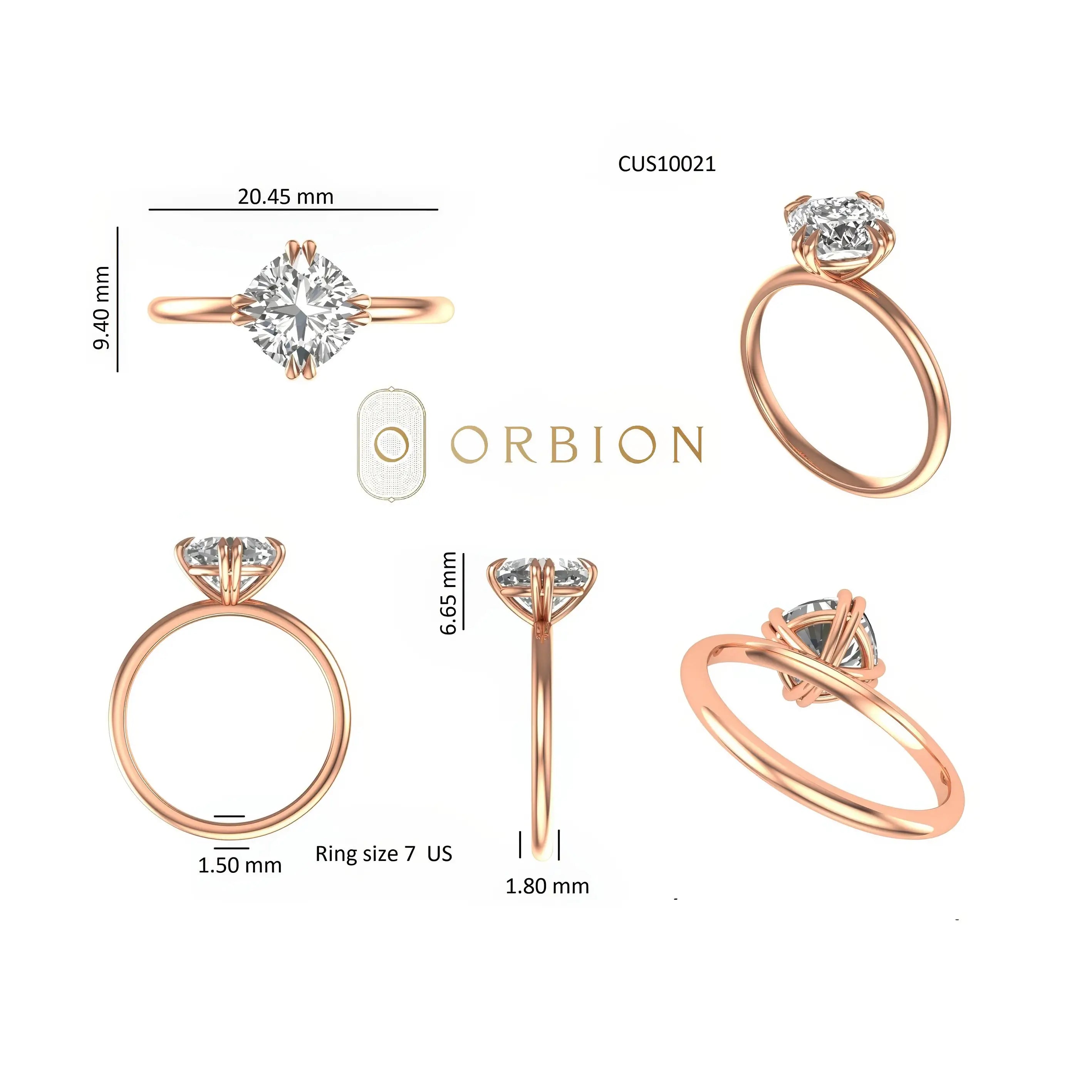 Measurement chart view round solitaire ring on white background